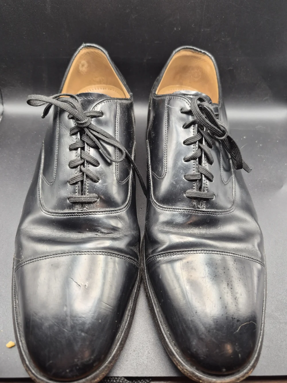 Johnston & Murphy Black Leather Cap-Toe Oxfords